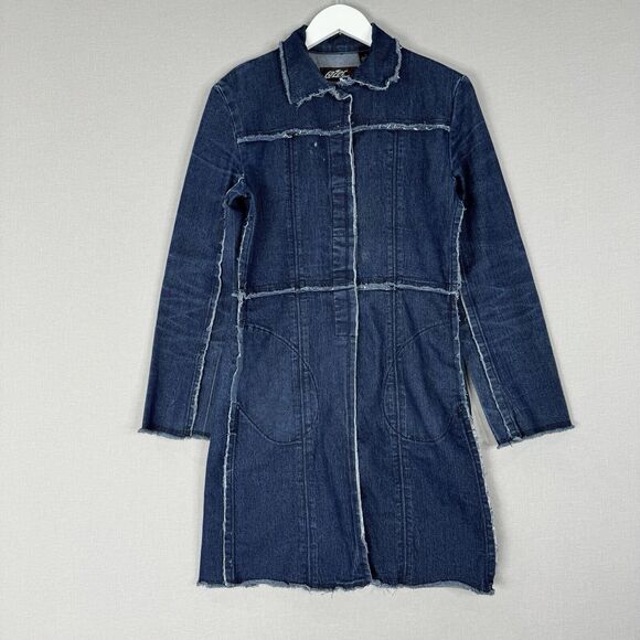 Lazer Jeans Jackets & Blazers - Vintage Lazer Jeans Womens Jacket Large Blue Long Frayed Denim 90s Y2K Western